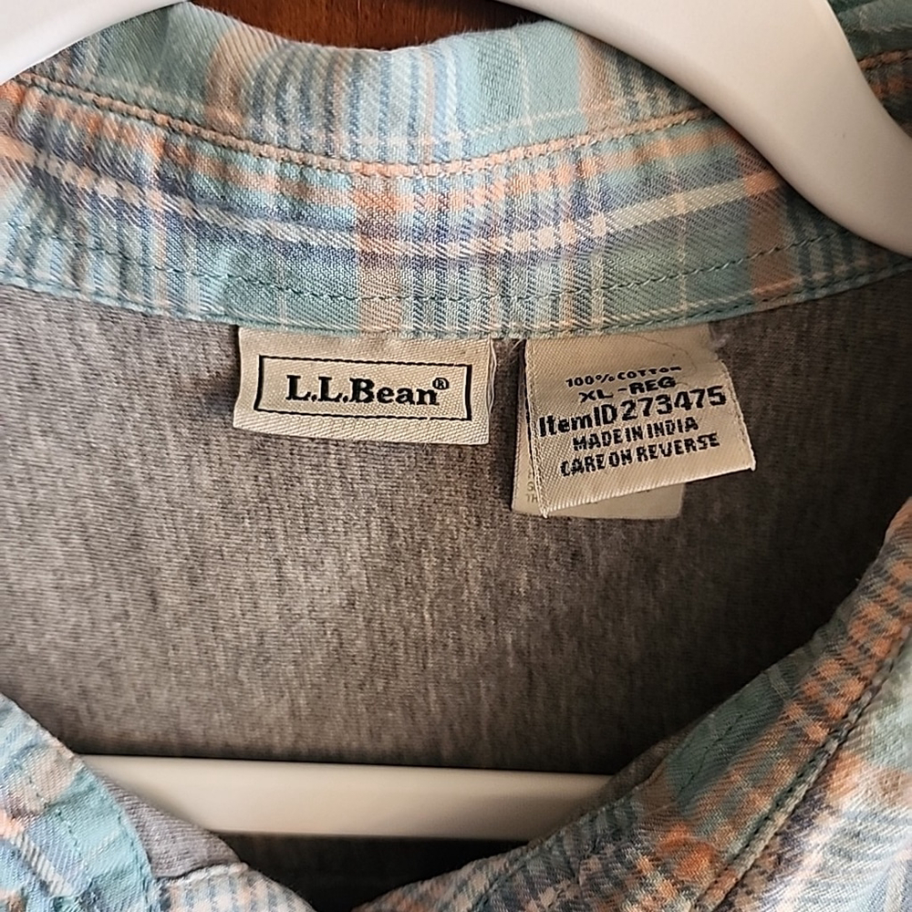 LL Bean Lined Flannel Sea Foam Green Plaid Button Up Shirt Size XL A1 - Picture 2 of 7